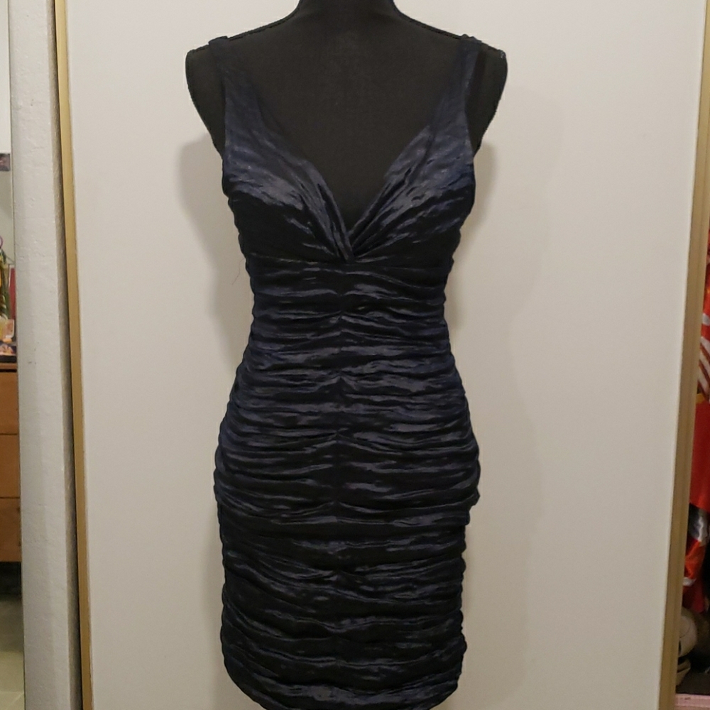 Vintage Nicole Miller ruched navy cocktail dress